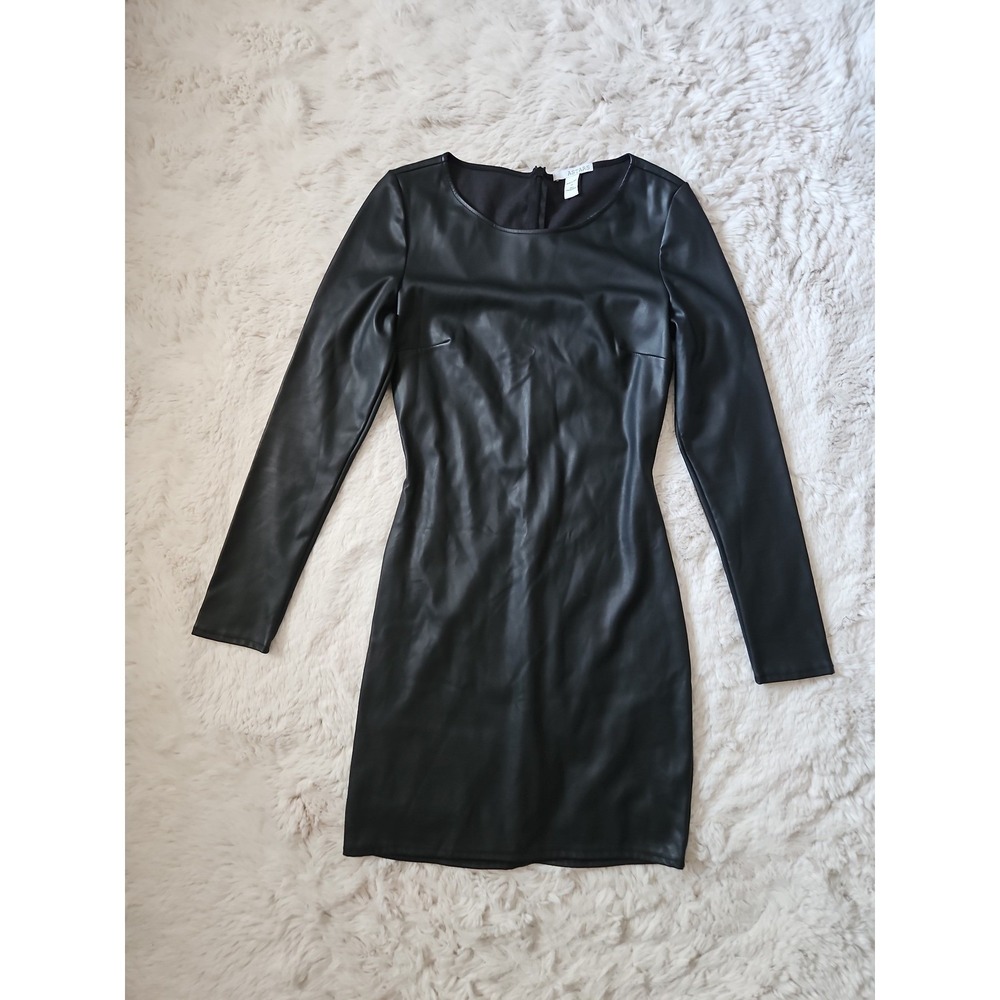 ASTARS Black Faux Leather Mini Dress XS Goth Grunge Sleek Vegan Leather Bodycon